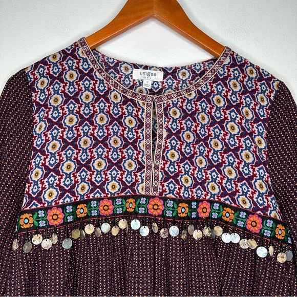 Umgee Burgundy Embroidered 3/4 Sleeves Boho Top Size Small - Picture 7 of 11